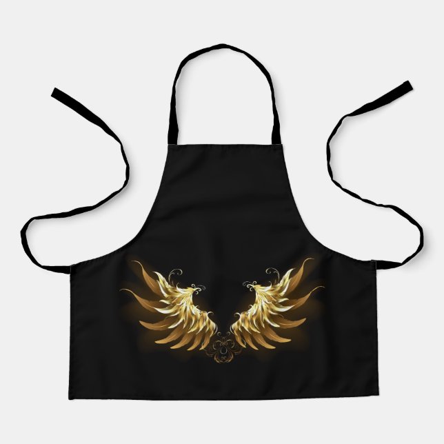 Golden Angel Wings auf schwarzem Hintergrund Schürze (Vorderseite)