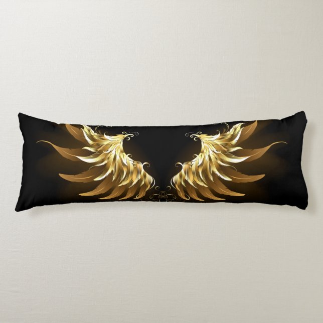 Golden Angel Wings auf schwarzem Hintergrund Seitenschläferkissen (Vorderseite)