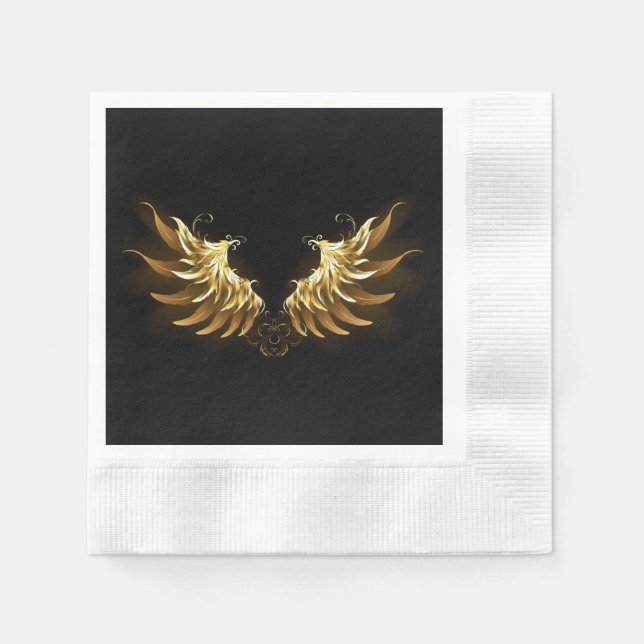 Golden Angel Wings auf schwarzem Hintergrund Serviette (Vorderseite)