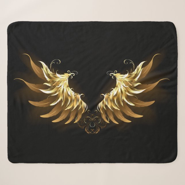 Golden Angel Wings auf schwarzem Hintergrund Sherpadecke (Vorderseite (Horizontal))