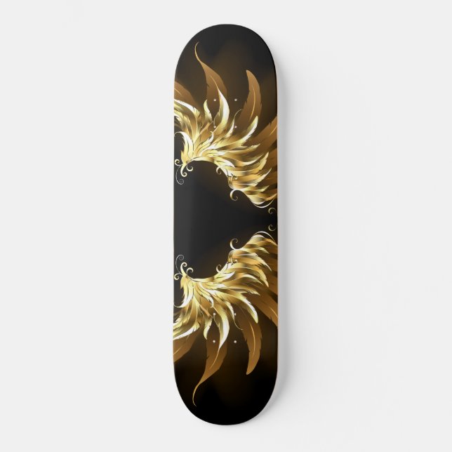 Golden Angel Wings auf schwarzem Hintergrund Skateboard (Vorderseite)