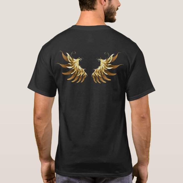Golden Angel Wings auf schwarzem Hintergrund T-Shirt (Rückseite)