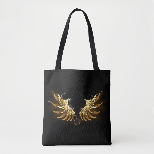 Golden Angel Wings auf schwarzem Hintergrund Tasche (Vorderseite)