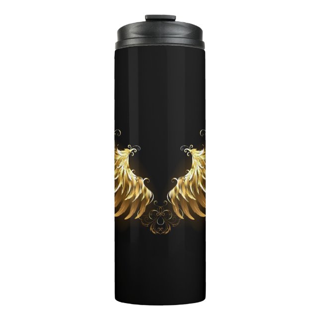 Golden Angel Wings auf schwarzem Hintergrund Thermosbecher (Vorderseite)