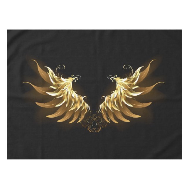 Golden Angel Wings auf schwarzem Hintergrund Tischdecke (Vorderseite (Horizontal))
