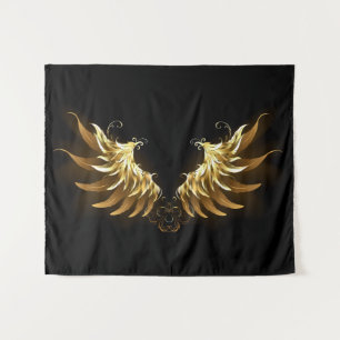 Golden Angel Wings auf schwarzem Hintergrund Wandteppich