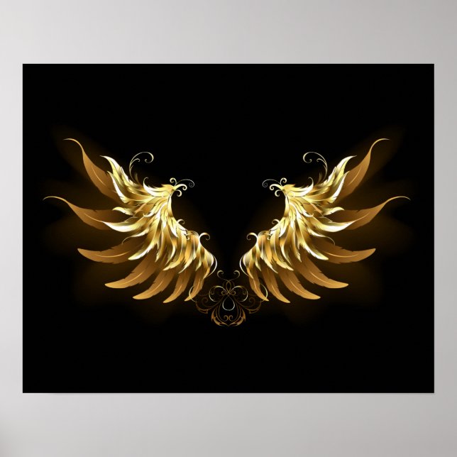 Golden Angel Wings on Black background Poster (Vorne)
