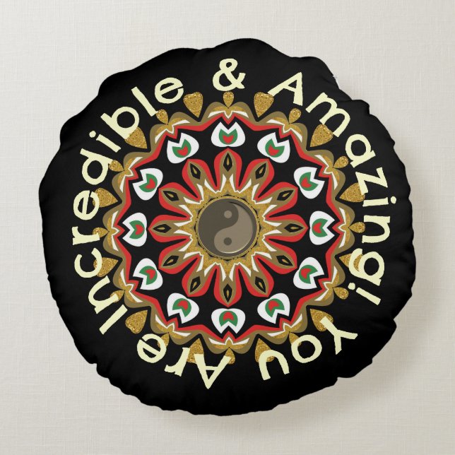Golden Angels Yin Yang Mandala Rundes Kissen (Rückseite)