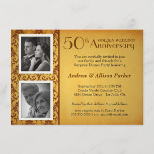 Golden Anniversary Damask 2 Photos Invitation