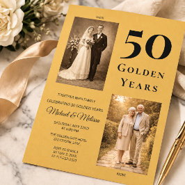 Golden Anniversary Photo Timeline Elegant Gold Einladung