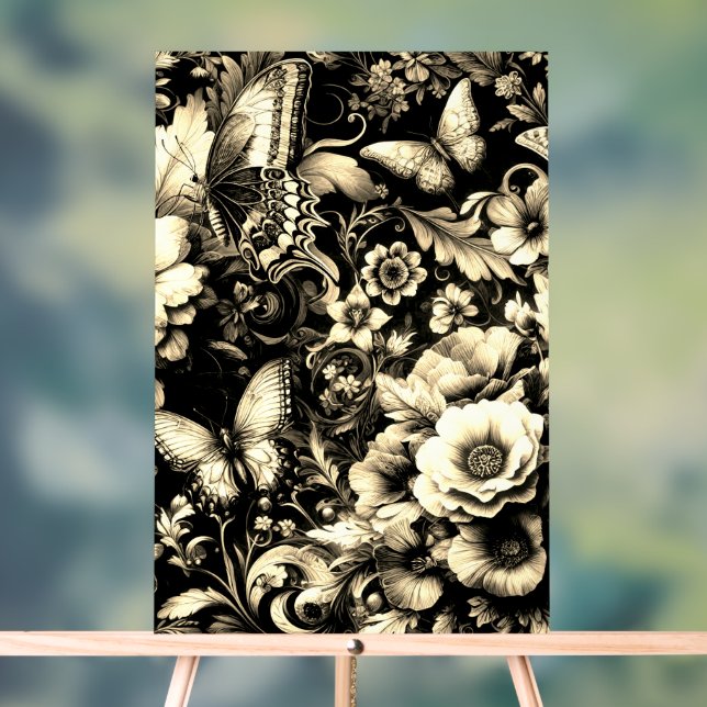 Golden Antique Bloral mit Schmetterlingen Acrylschild (Neutral)