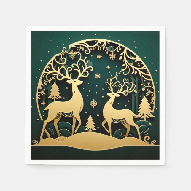 Golden Antler Grove – Snowflake Arch Serviette (Vorderseite)
