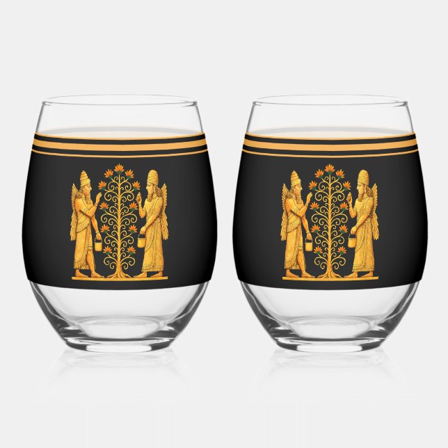 Golden Anunnaki Trinkbehälter Set Weinglas Ohne Stiel (Vorderseite)