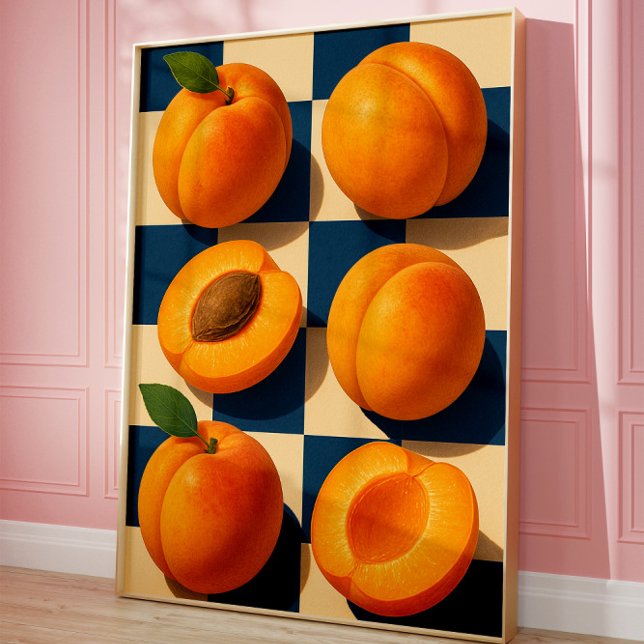 Golden Apricot Checkerboard Art Print, Kitchen  Poster (Apricots)