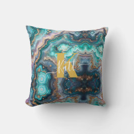 Golden Aquamarin Aqua Agate Custom Modern Monogram Kissen