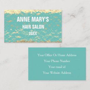 Golden Aquamarin Blue White Hair Salon Glitterie M Visitenkarte