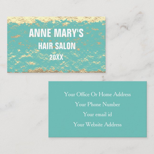 Golden Aquamarin Blue White Hair Salon Glitterie M Visitenkarte (Vorne/Hinten)