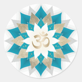 Golden & Aquamarin Lotus Floral Namaste Yoga Runder Aufkleber