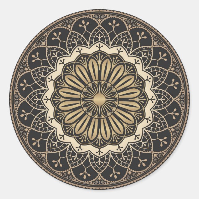 Golden arabesque mandala muster runder aufkleber (Vorderseite)