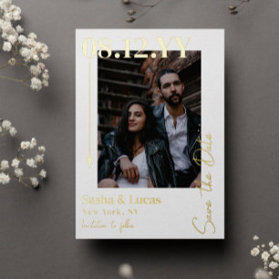 Golden Arrow Typografie Foto Save The Date Folieneinladung