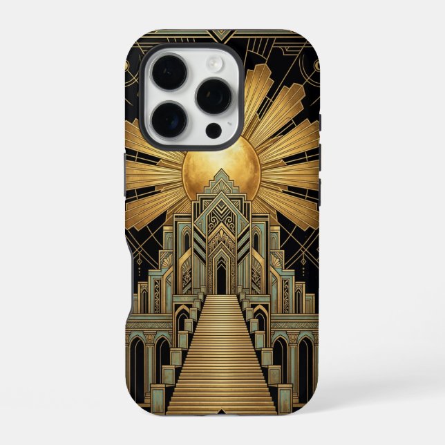 Golden Art Deco iPhone 16 Pro Case Hülle (Rückseite)