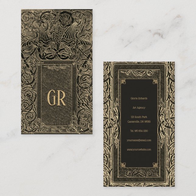 Golden Art Deco mit Ihrer Monogram Business Card Visitenkarte (Vorne/Hinten)