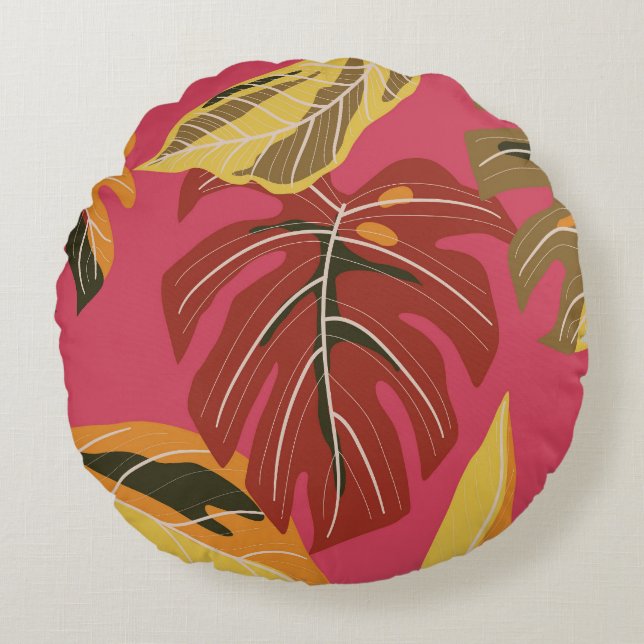 Golden Art Deco Naturparadies Rundes Kissen (Vorderseite)