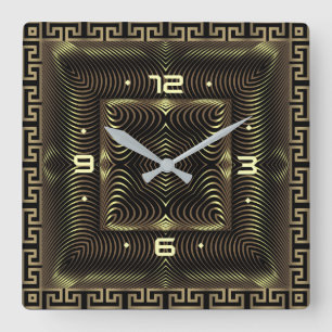 Golden Art Deco Quadratische Wanduhr