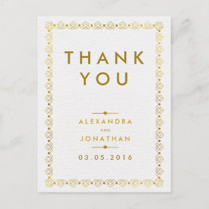 Golden Art Deco Wedding Danke Postcard Postkarte