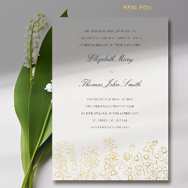 Golden Art Floral Sketch Lily Tal Feierliche Hochz Folieneinladung