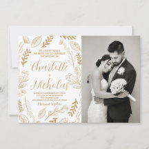 Golden Art White Wedding Einladung mit Foto