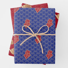 Golden Auspicious Wolken 2023 Chinesisches Neujahr Geschenkpapier Set