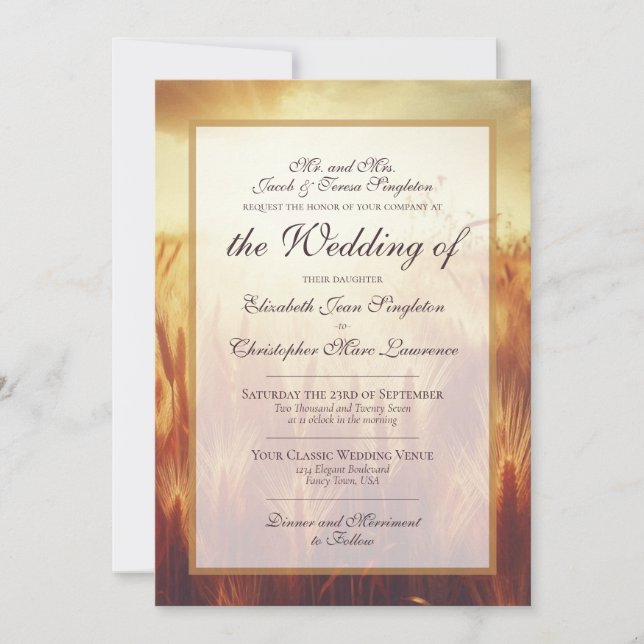 Golden Autumn Harvest Grasses Formal Wedding Einladung (Vorderseite)