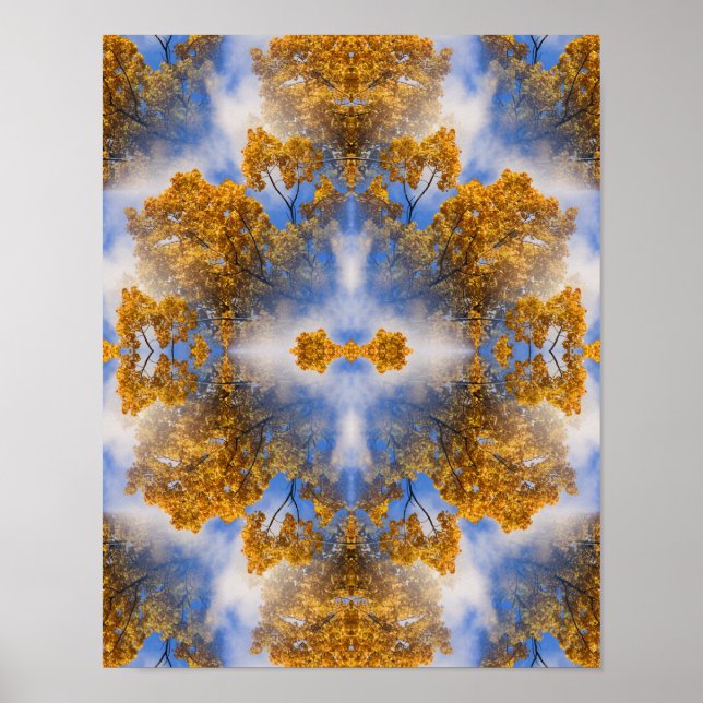 Golden Autumn Leaves Blue Sky Poster Abstrait (Devant)
