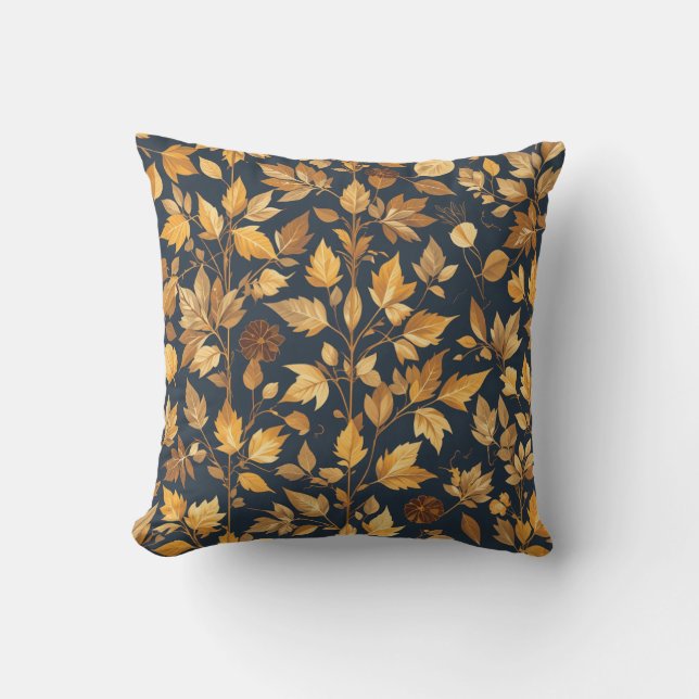 Golden Autumn Leaves Pattern Cushion Kissen (Vorderseite)