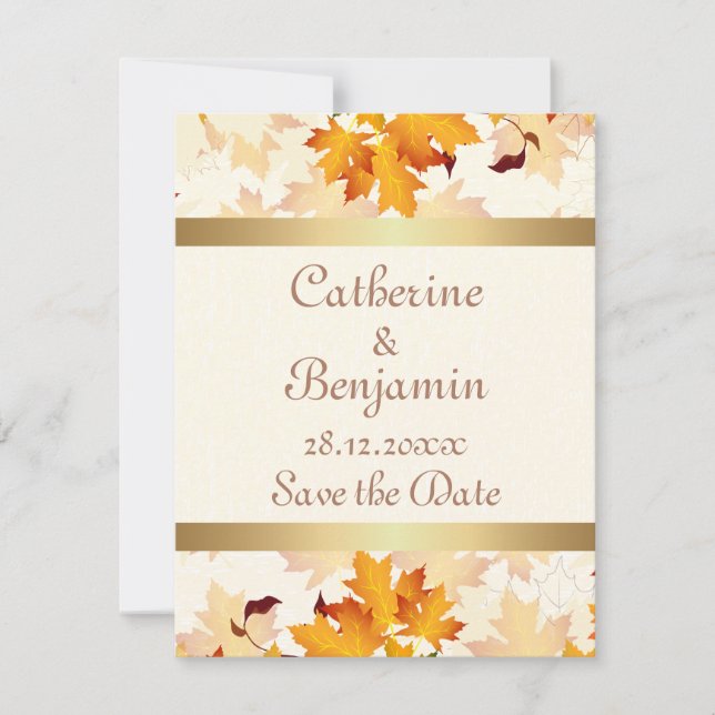 Golden Autumn Leaves Wedding Save the Date (Vorderseite)