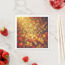 Golden Autumnal Blätter Bokeh Découpage Napkins