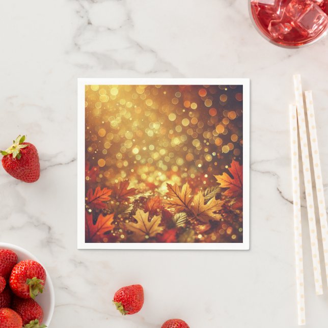 Golden Autumnal Blätter Bokeh Découpage Napkins Serviette (Beispiel)