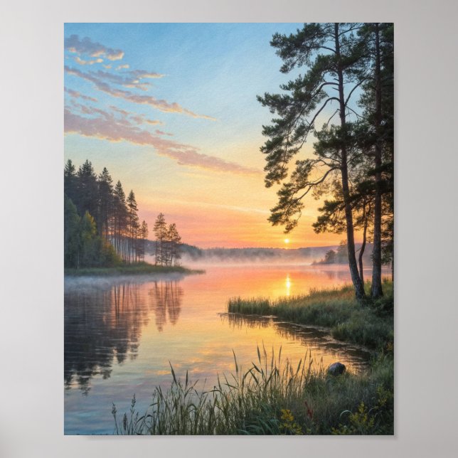 Golden Awakening: A Misty Morning Sunrise Over the Poster (Vorne)