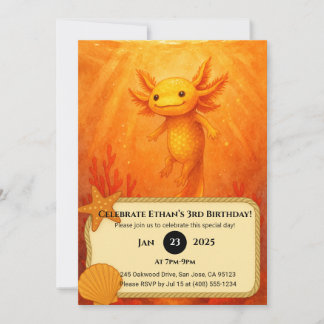 Golden Axolotl in Coral Reef Birthday  Einladung