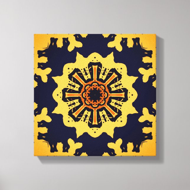 Golden Aztec Sun Abstract Navy Blue Home Wall Art Leinwanddruck (Vorderseite)