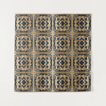 Golden Azure marokkanische geometrische Wand Art P