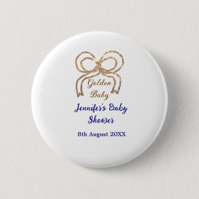 Golden baby Glitzer Bogen Royal Blue Babydusche Button (Vorderseite)