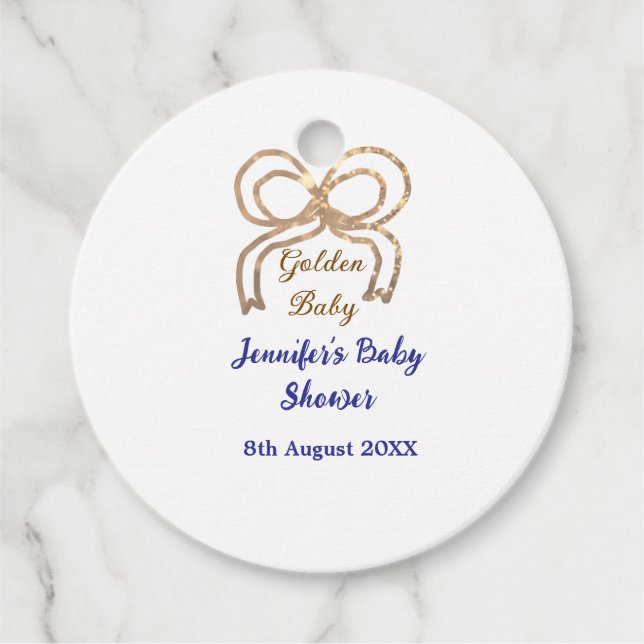 Golden baby Glitzer Bogen Royal Blue Babydusche Geschenkanhänger (Vorderseite)