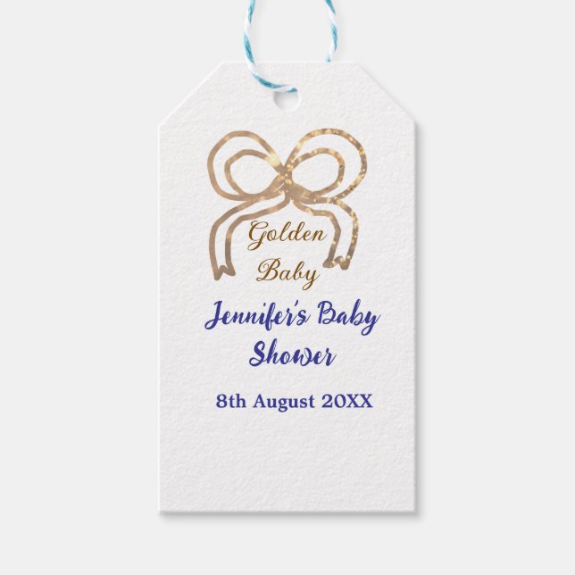 Golden baby Glitzer Bogen Royal Blue Babydusche Geschenkanhänger (Vorderseite)