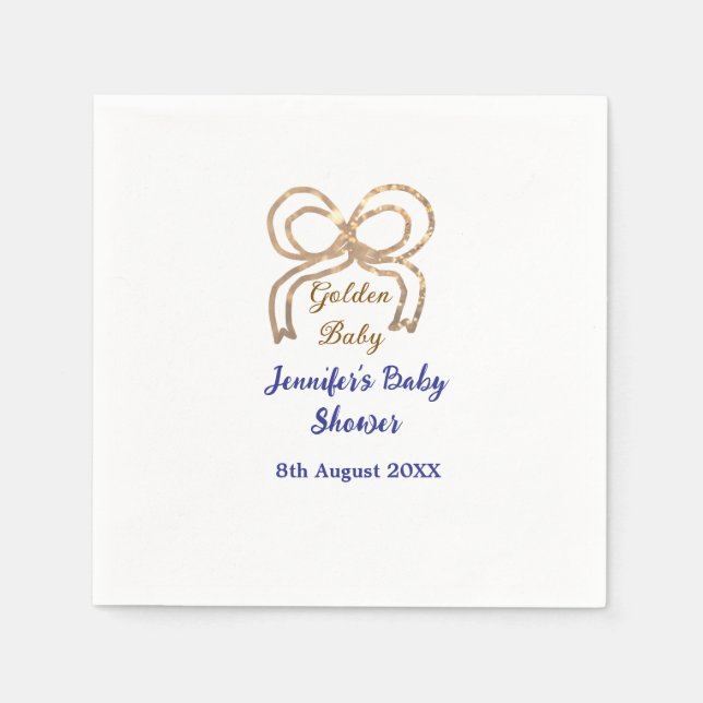 Golden baby Glitzer Bogen Royal Blue Babydusche Serviette (Vorderseite)