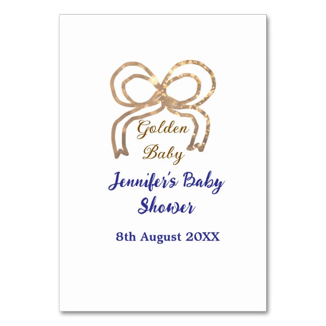 Golden baby Glitzer Bogen Royal Blue Babydusche Tischnummer (Vorderseite)