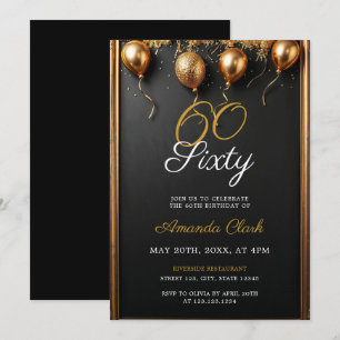 Golden Balloons Confetti & Frame 60. Geburtstag Einladung