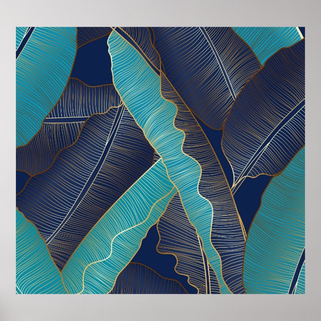 Golden Banana Leaf: Luxuriöses Muster. Poster (Vorne)