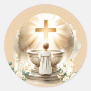 Golden Baptismal Baby Boy Christening Taufe Runder Aufkleber